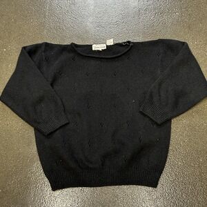 Vintage Essex Junction Sweater Womens Large Black Knit Pullover Eyelet 80s